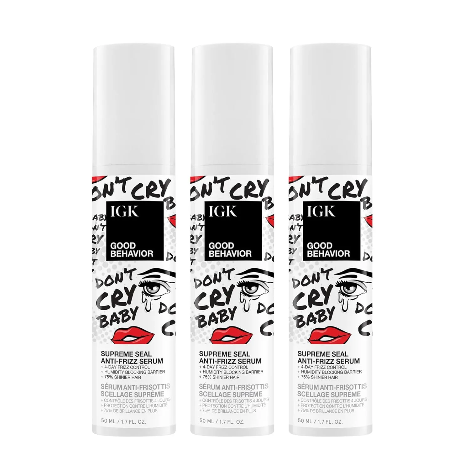 IGK Good Behavior Supreme Seal Smoothing Serum, средство против пушистости и термозащита для всех типов волос, блокирует влажность и придает блеск, (3 шт.)
