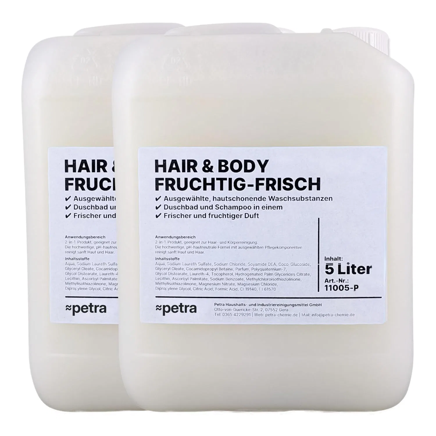 Гель для душа и шампунь 2-в-1 «Hair & Body Fruity and Fresh» (2 × 5 л) Petra, White