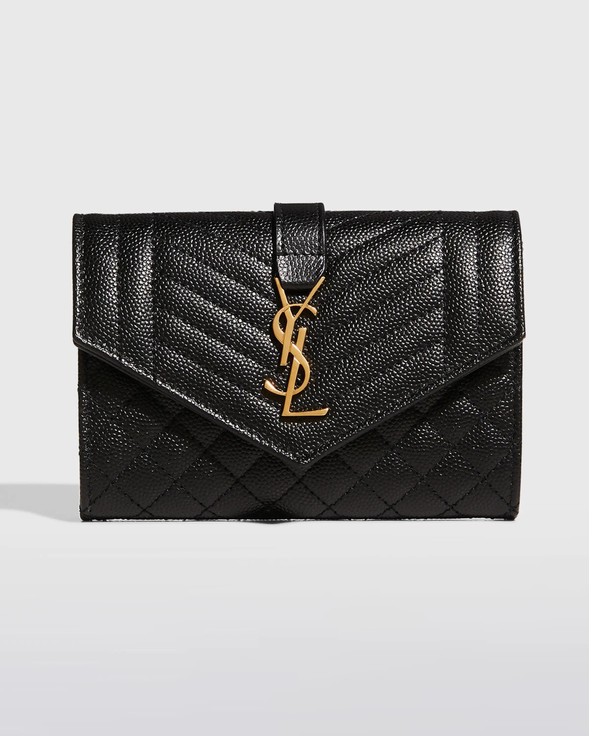 

Маленький кошелек Envelope с клапаном YSL из зерненой кожи Saint Laurent, цвет Black