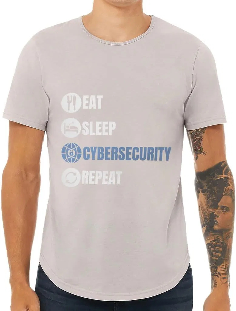 Футболка с кривым подолом Eat Sleep Cybersecurity Repeat - мужская одежда - уникальные подарки Generic, серый
