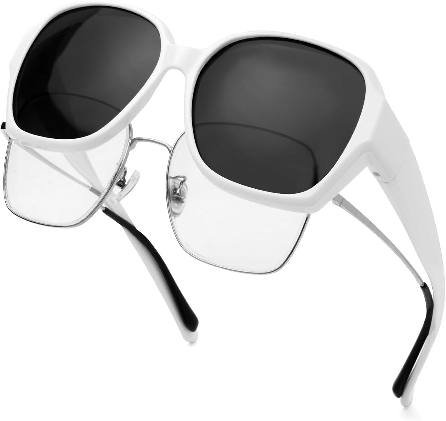 

Солнцезащитные очки Face Shadow для женщин, надеваемые поверх очков, с поляризованной защитой от УФ-излучения, подходят для ношения поверх очков с диоптриями, легкие, White Frame / Grey Lens