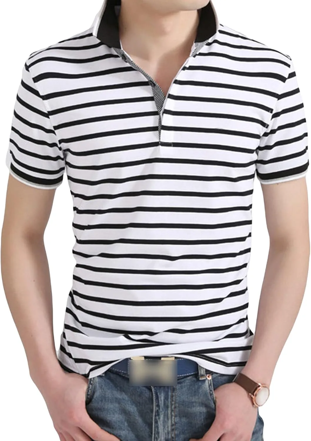 

Мужская поло с лацканом Slim Fit в полоску Gsywaipei