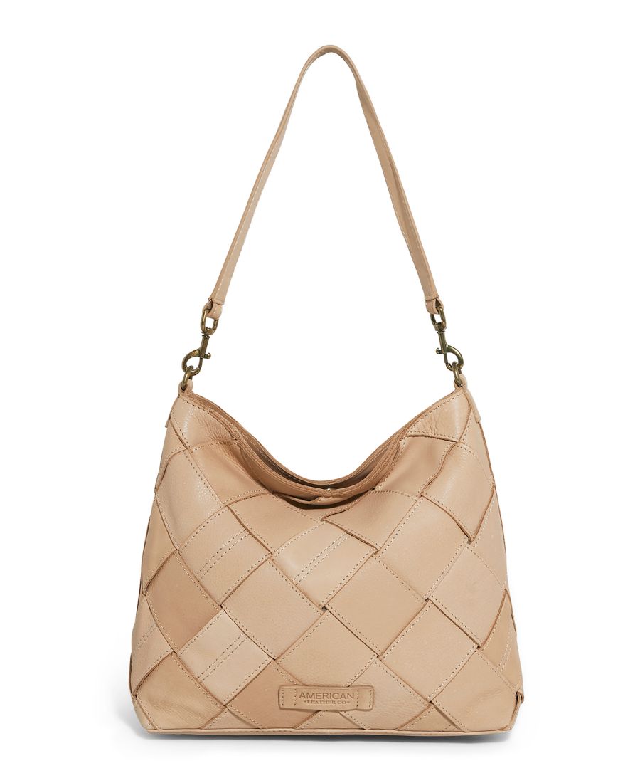 

Сумка-хобо Mercer с плетеным верхом на молнии American Leather Co, Macadamia Smooth