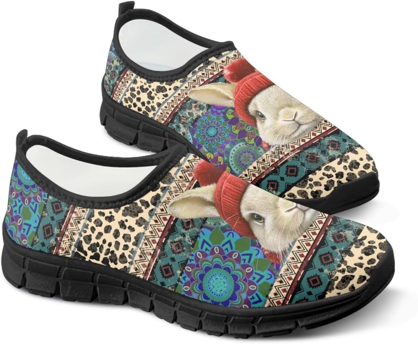 

Слипоны Binienty Aztec для мужчин и женщин, повседневная обувь без шнурков, удобные лоферы для путешествий и прогулок, Aztec Mandala Cow Bunny