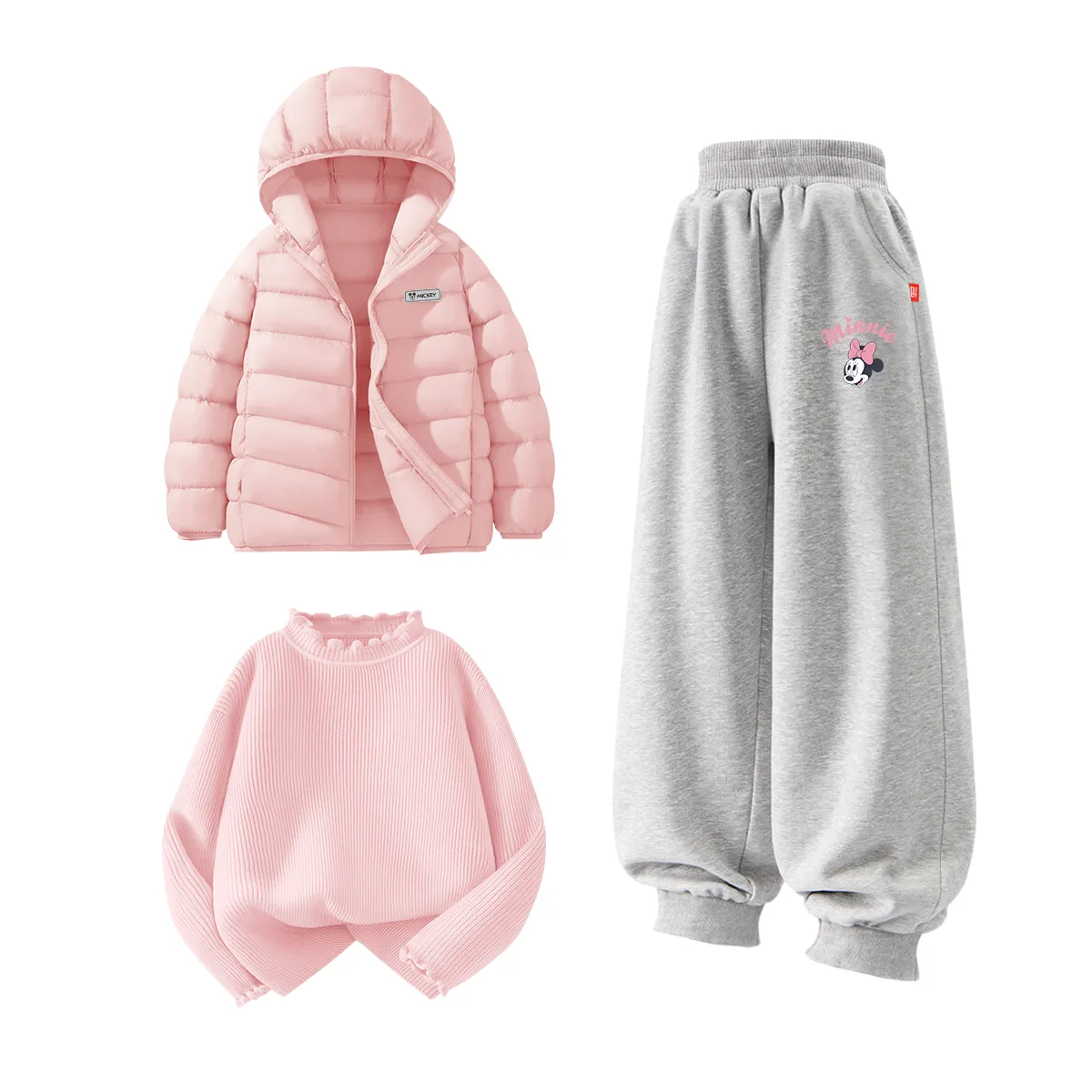 Детская повседневная спортивная футболка с круглым вырезом Disney, [Thickened and Fleece-Lined]Di H Square Hook-and-Loop K Pink+Di Lift Eye K Gray+Solid Color Dream Pink