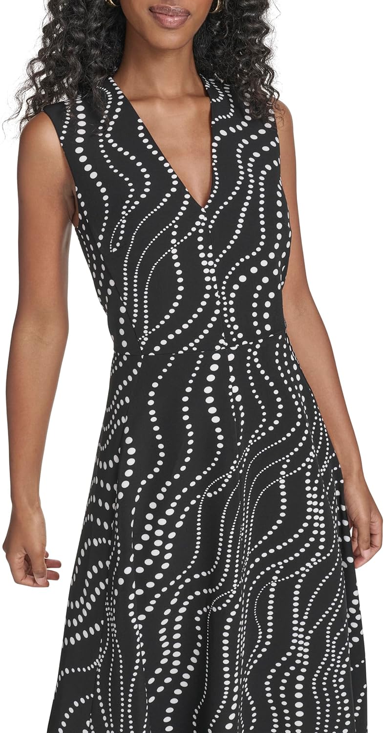 Женское платье миди без рукавов Tommy Hilfiger с расклешенным лифом, Black/Ivory — фото 4