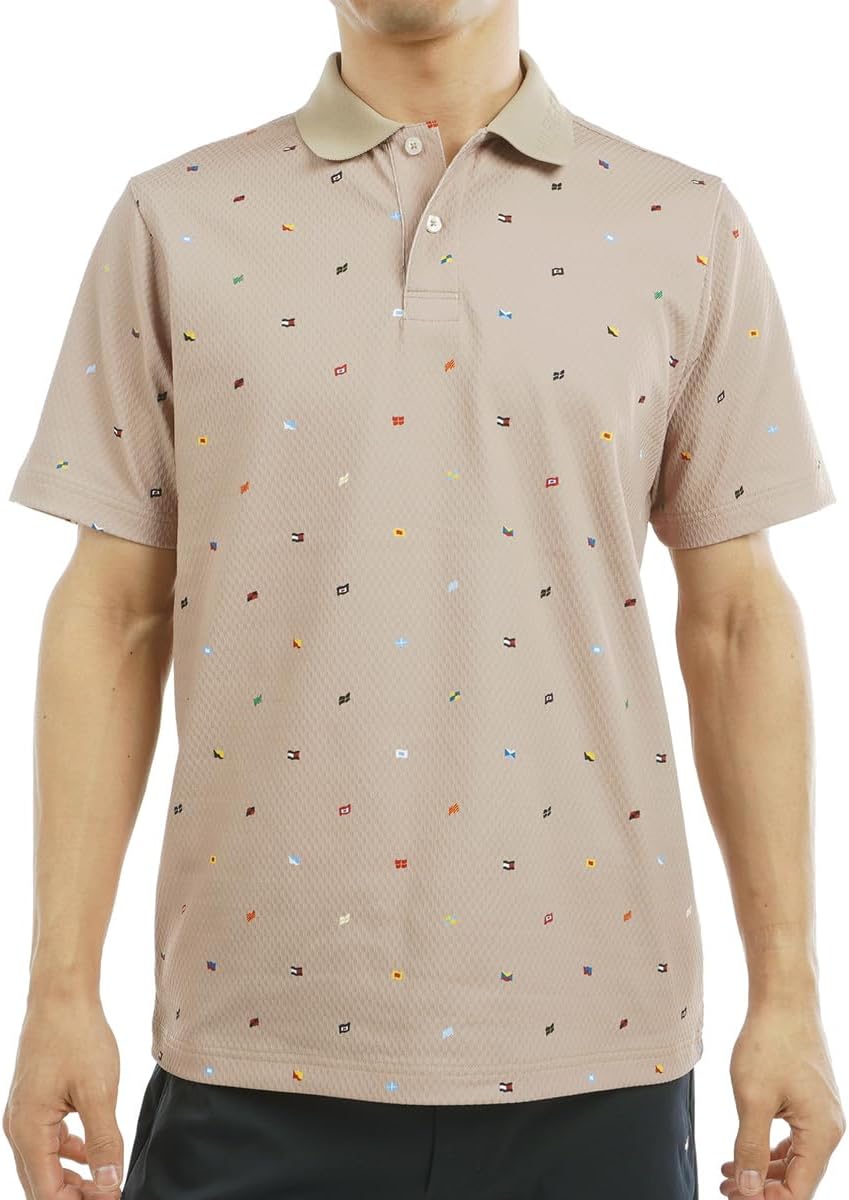 

Мужская классическая рубашка-поло Tommy Hilfiger Golf THMA504 с монограммой в виде нескольких флагов, с коротким рукавом, песочный