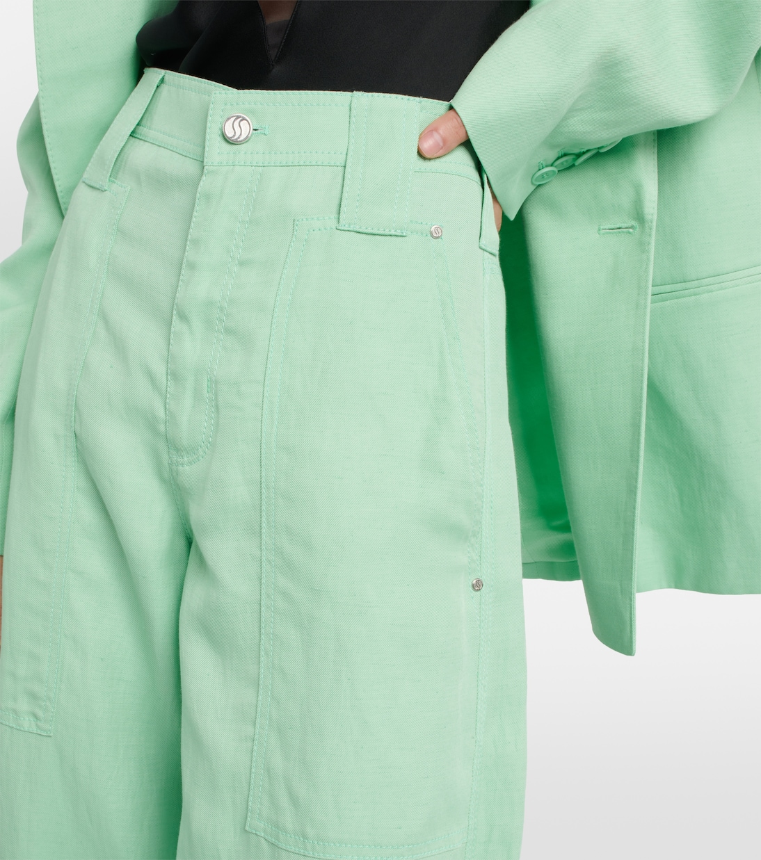 Широкие брюки с высокой талией Stella McCartney, Fluo Mint — фото 4