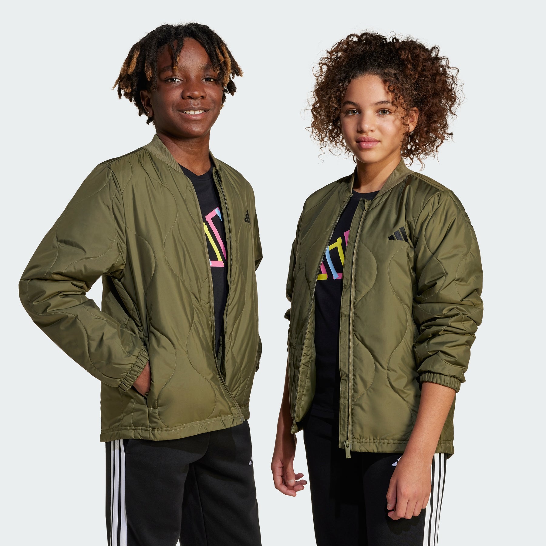

Легкая стеганая куртка детская Adidas, olive strata/black