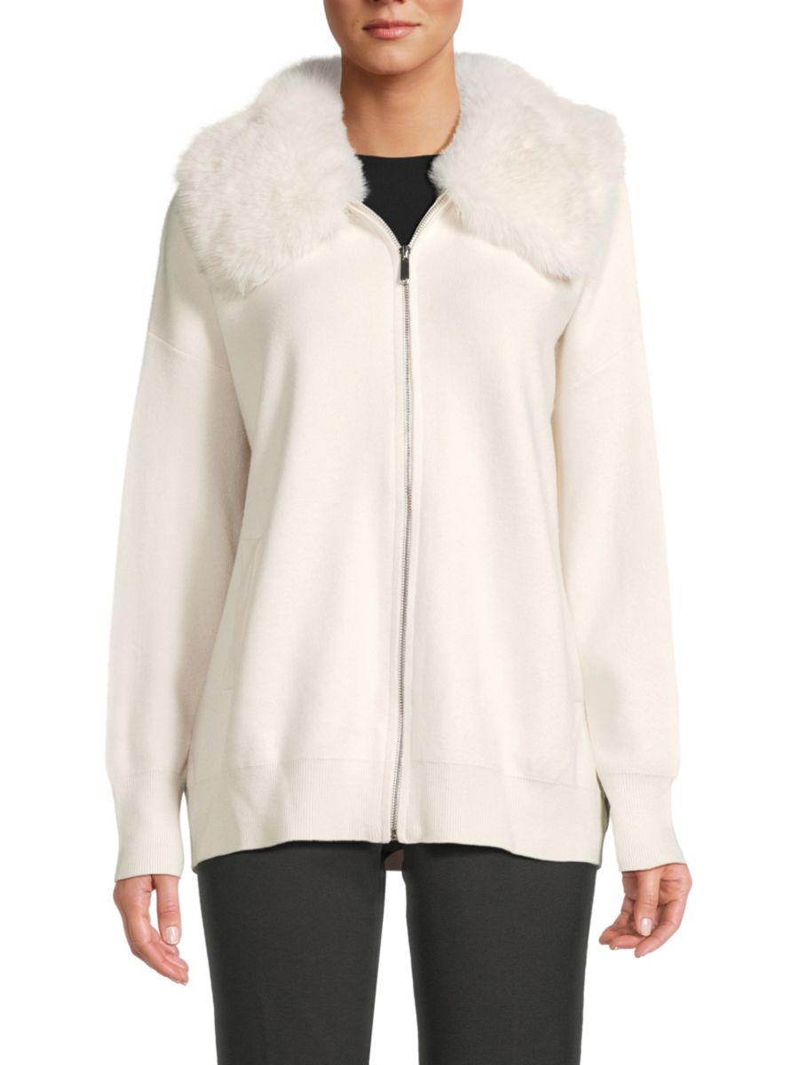 

Кардиган с воротником из искусственного меха Saks Fifth Avenue, цвет Frost White