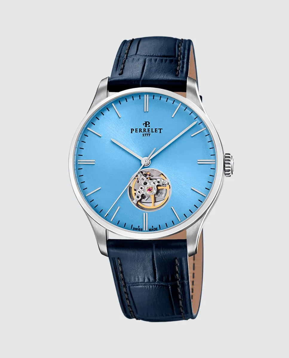 

A1302/A Weekend Ice Blue мужские часы в синей коже Perrelet, синий