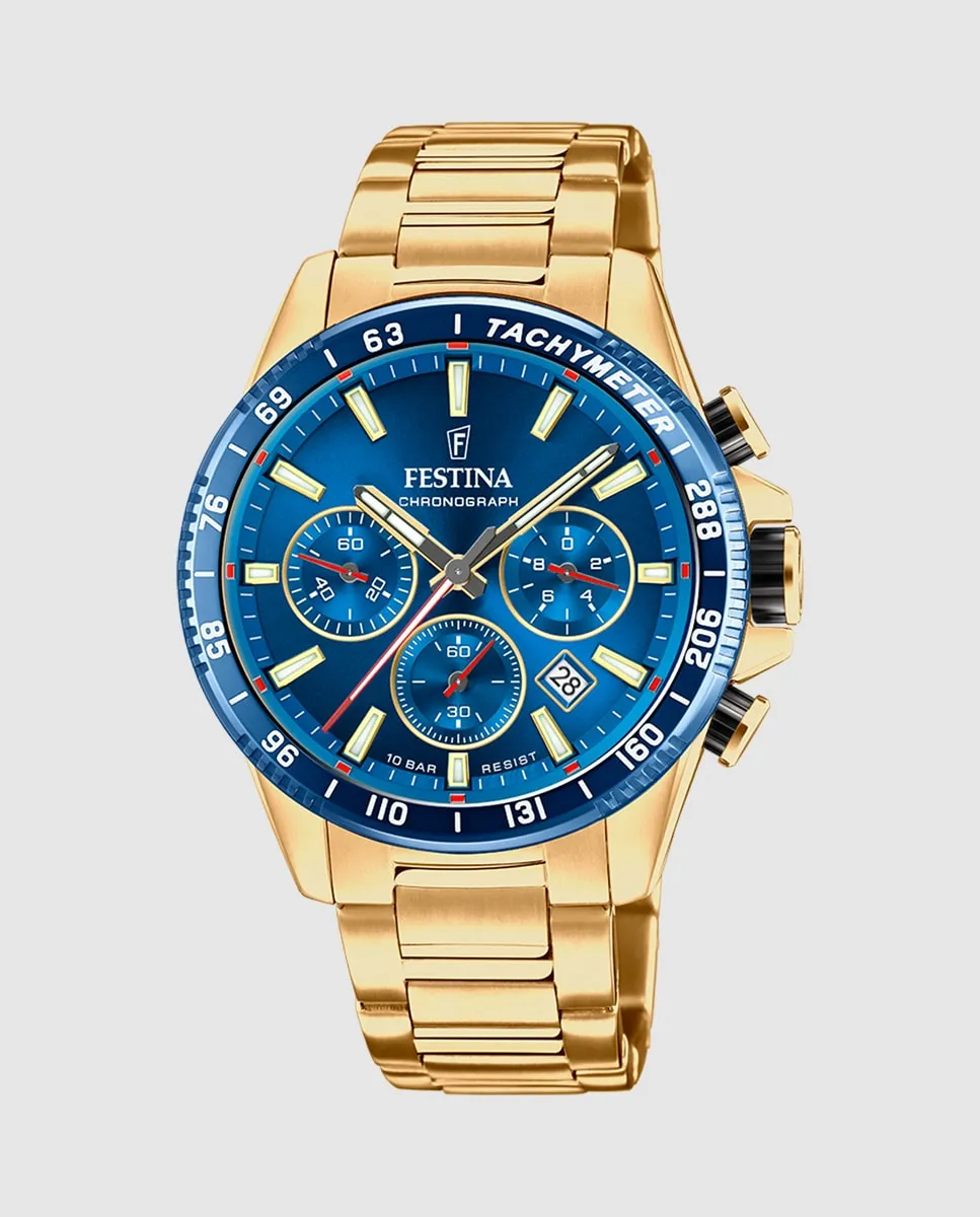 

F20634/3 Timeless Хронограф Мужские часы из золотой стали Festina, золотой