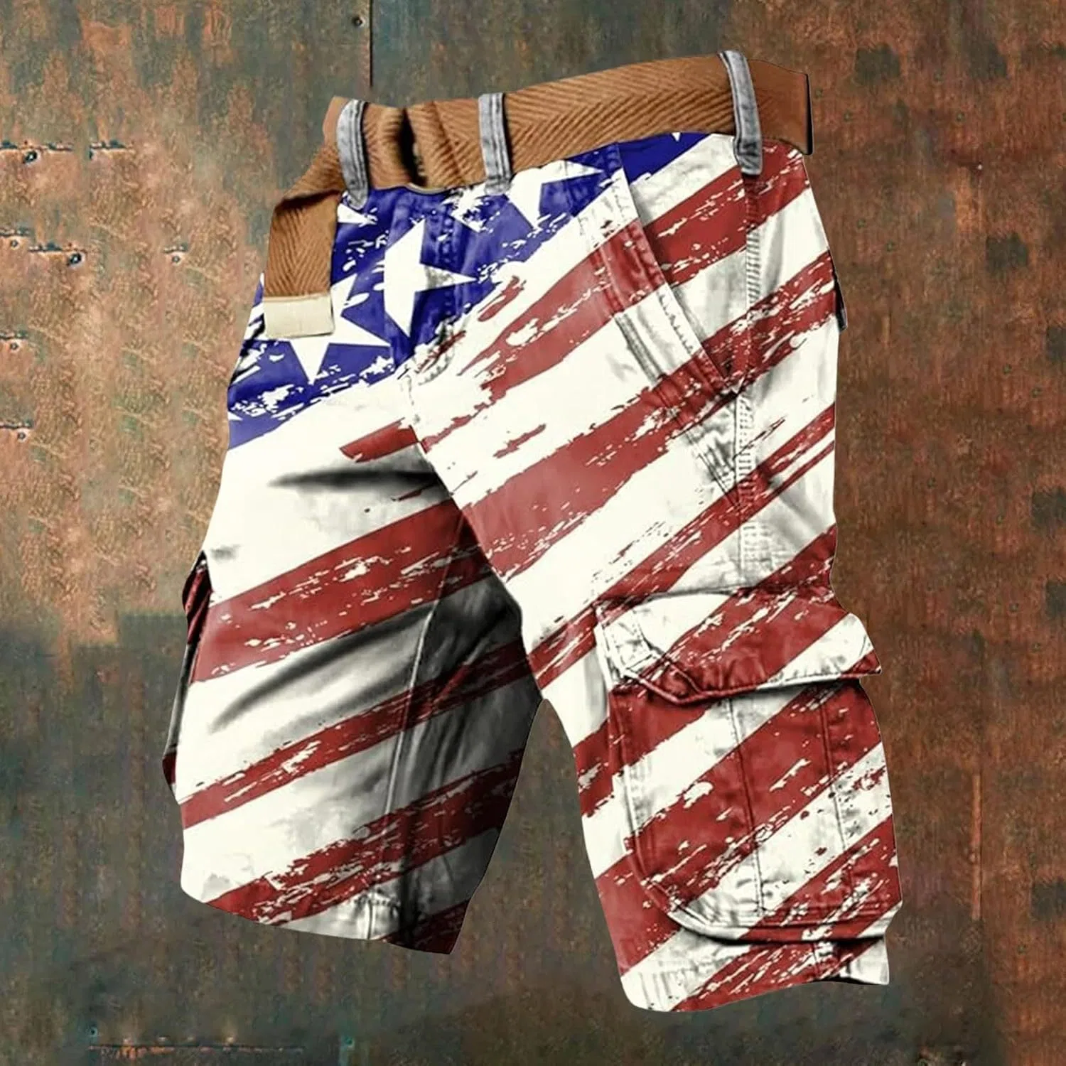 Шорты карго мужские, патриотические, American Flag, красные — фото 2