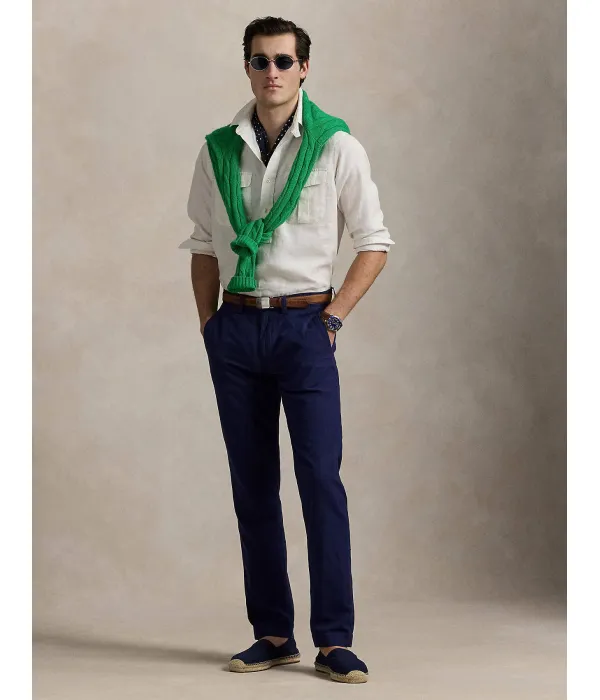 Льняные брюки Straight fit Polo Ralph Lauren, синий — фото 3