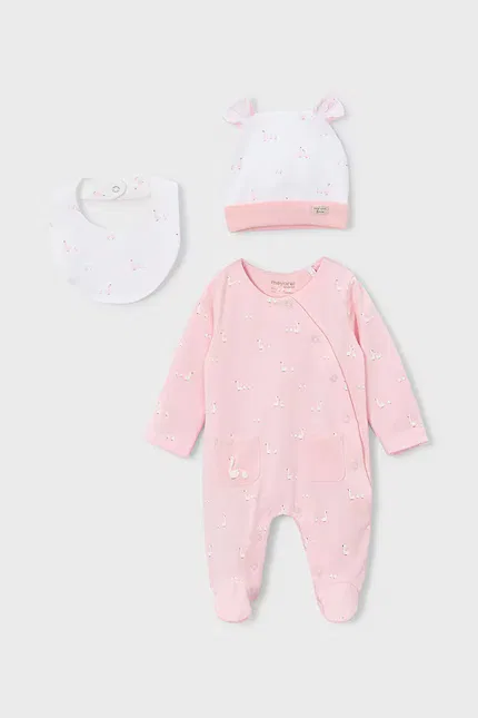 Ползунки длинный рукав из хлопка с эластаном Mayoral Newborn, розовый