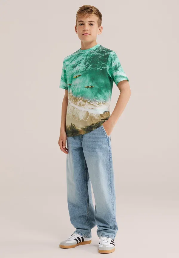 Футболка принтованная We Fashion, бирюзовый