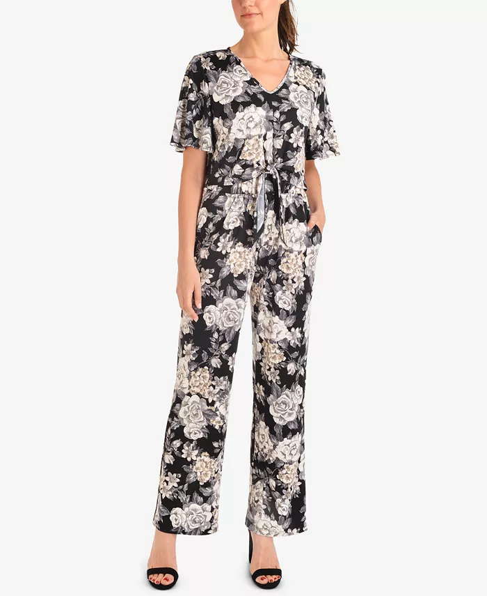 

Комбинезон с цветочным принтом и завязками спереди NY Collection, черный