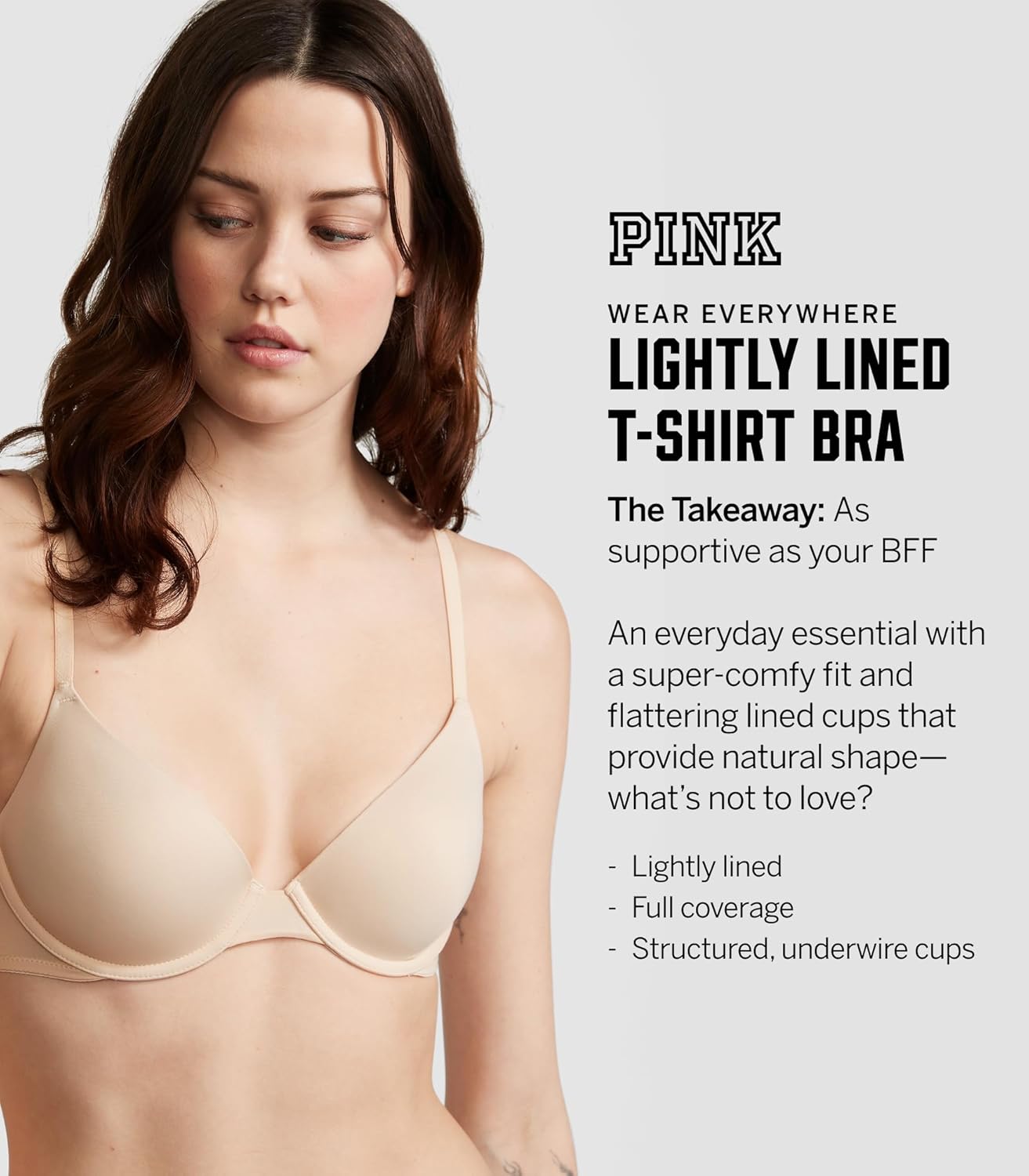Бюстгальтер Victoria's Secret Wear Everywhere Lightly Lined T-Shirt, размер 32A-40DDD, розовый, Pure Black — фото 4