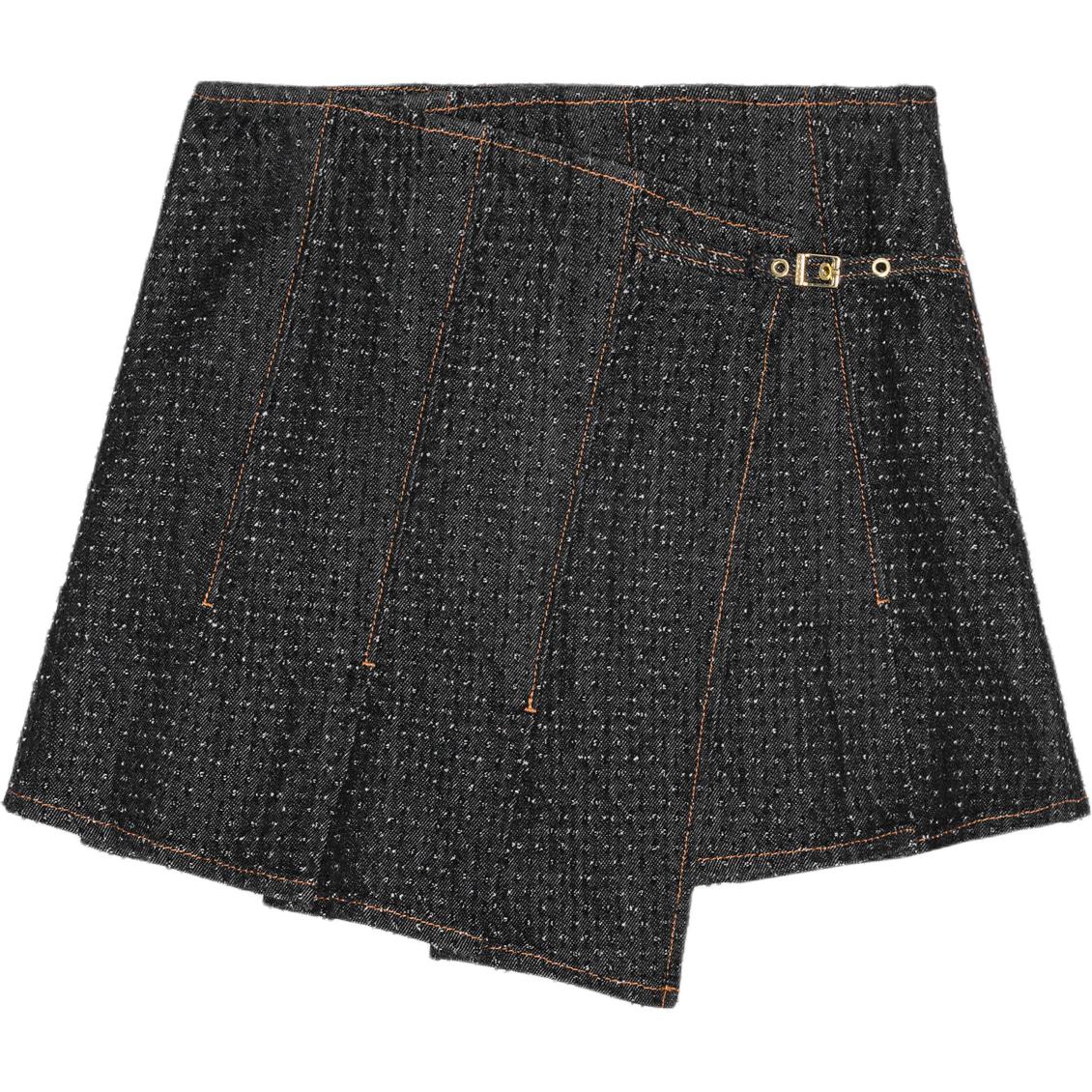 

Пушистая джинсовая мини-юбка с запахом GANNI, черный