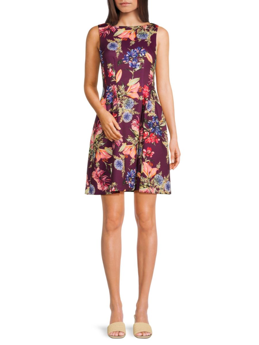 

Мини-платье А-силуэта с цветочным принтом без рукавов Vince Camuto, цвет Aubergine