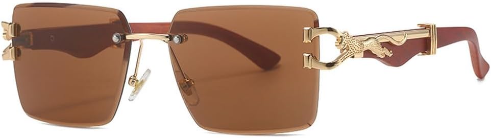 

Винтажные солнцезащитные очки без оправы для женщин и мужчин, мужские солнцезащитные очки класса люкс, модные, стильные, панк, металлические, с леопардовым принтом HVTVTLA, Brown