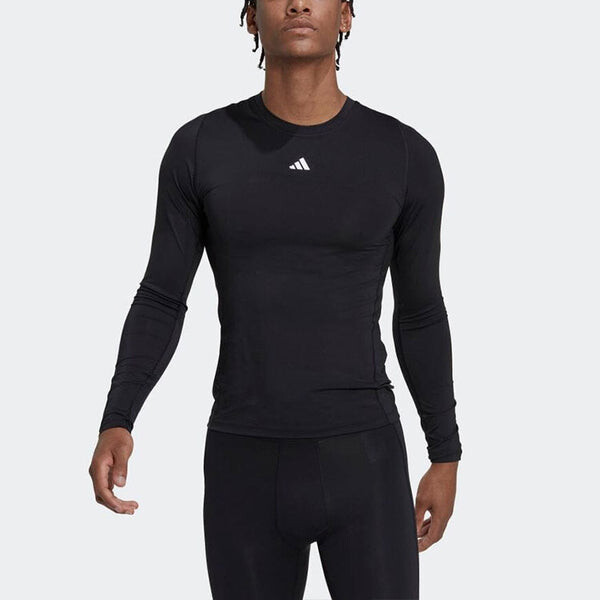 Футболка Men's adidas Solid Color Logo Slim Fit Sports Training Long Sleeves Black T-Shirt, черный — фото 2
