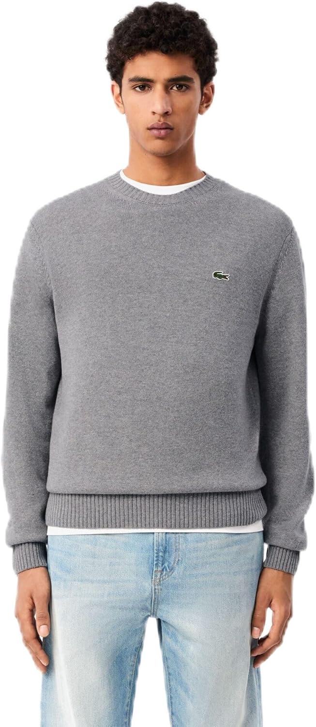 

Lacoste мужской кардочесаный шерстяной свитер с круглым вырезом, Silver Chine