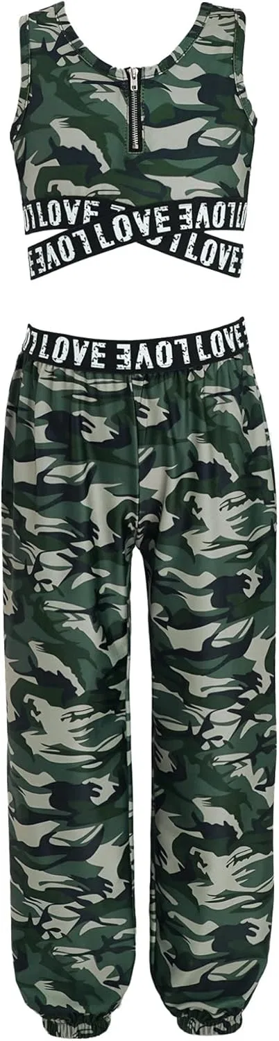 Детский спортивный костюм для девочек Mufeng топ и леггинсы, Camouflage Green