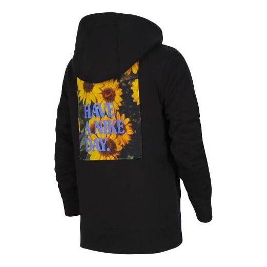 

Толстовка solid color hooded flowers logo casual boy girls black Nike, черный