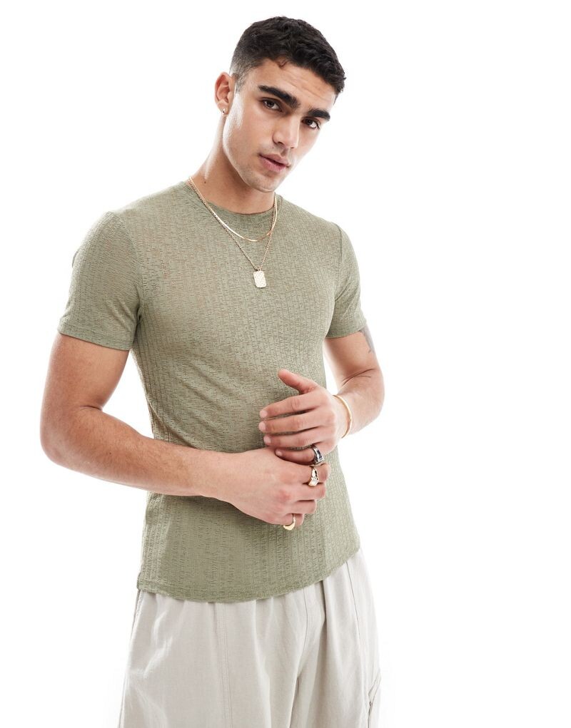 

Прозрачная фактурная футболка цвета хаки ASOS DESIGN