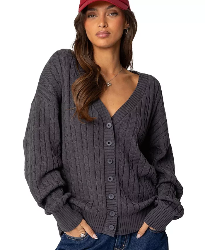 

Женский кардиган с V-образным вырезом Francine Oversized Edikted, серый