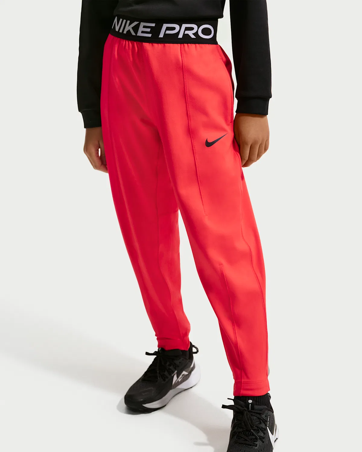 Детские (мальчики) спортивные штаны Nike Pro Dri-FIT из флиса, Light Crimson/White/Black — фото 2