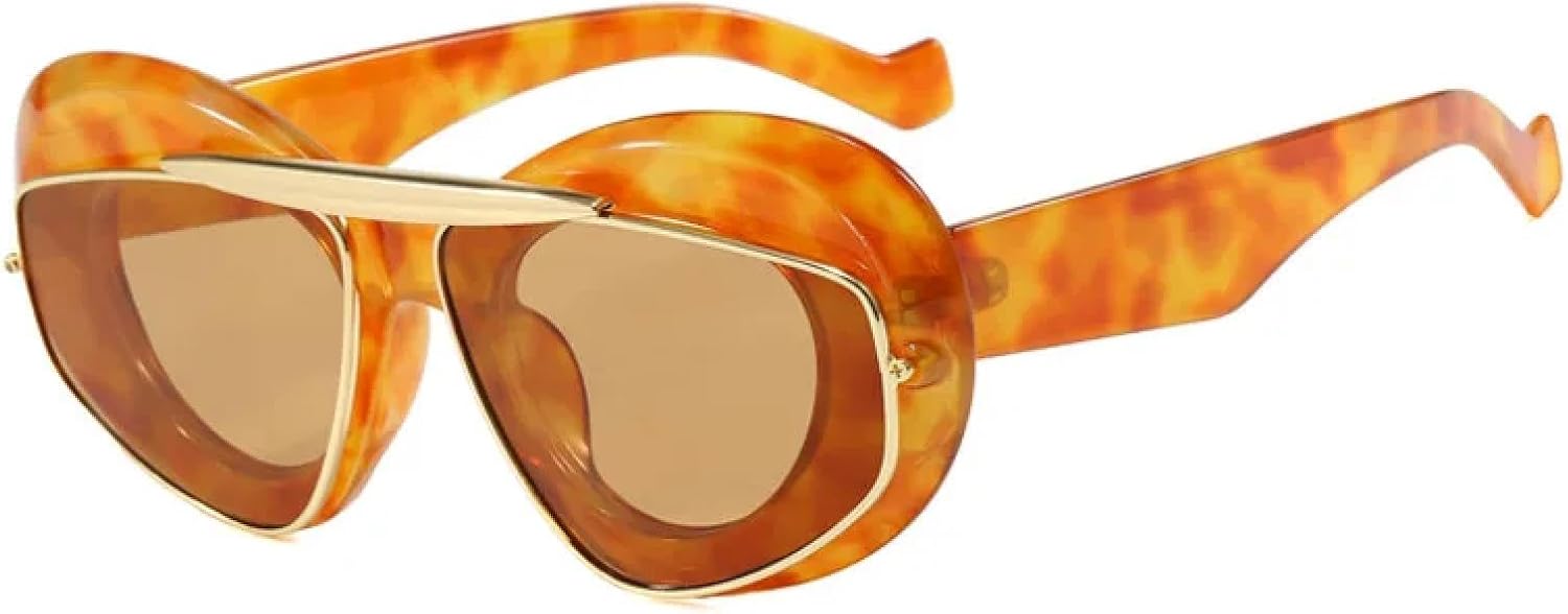 

Ретро уникальные двухцветные овальные солнцезащитные очки для женщин, модные прозрачные градиентные линзы, защита от УФ-излучения UV400, для мужчин в стиле панк TKKTLLT, Leopard-brown