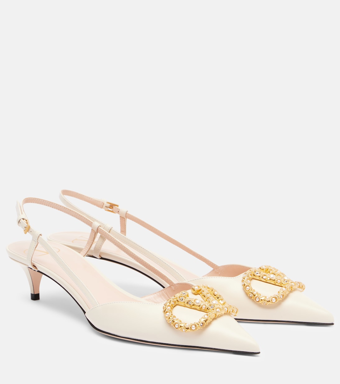 VLogo Signature 40 туфли-лодочки с ремешком на пятке Valentino Garavani, Light Ivory/Cream-Crystal