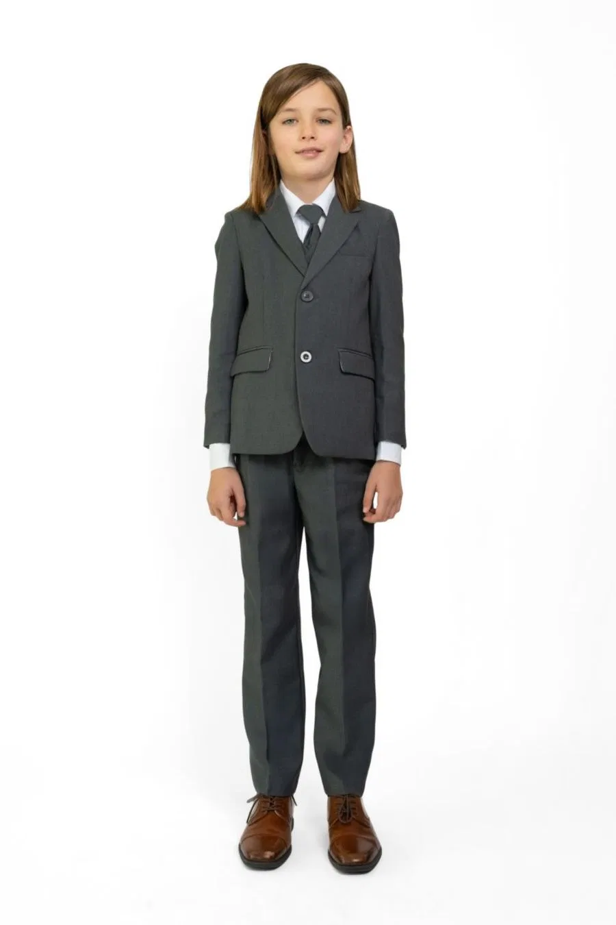 Костюм 007 Slim Fit для маленьких и больших мальчиков, состоящий из 5 предметов: рубашка, галстук, пиджак, жилет и брюки Peanut Butter Collection, угольный