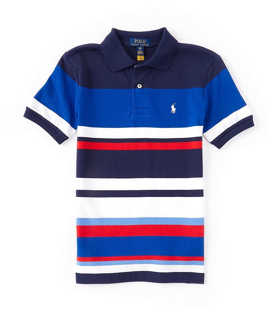 

Рубашка-поло в полоску с короткими рукавами и сеткой для мальчиков Polo Ralph Lauren Big Boys 8-20, синий