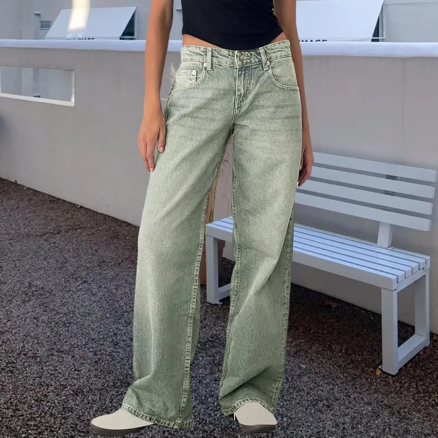 Женские джинсы Wide Leg High Waisted Baggy Loose Denim Pants Casual — фото 2