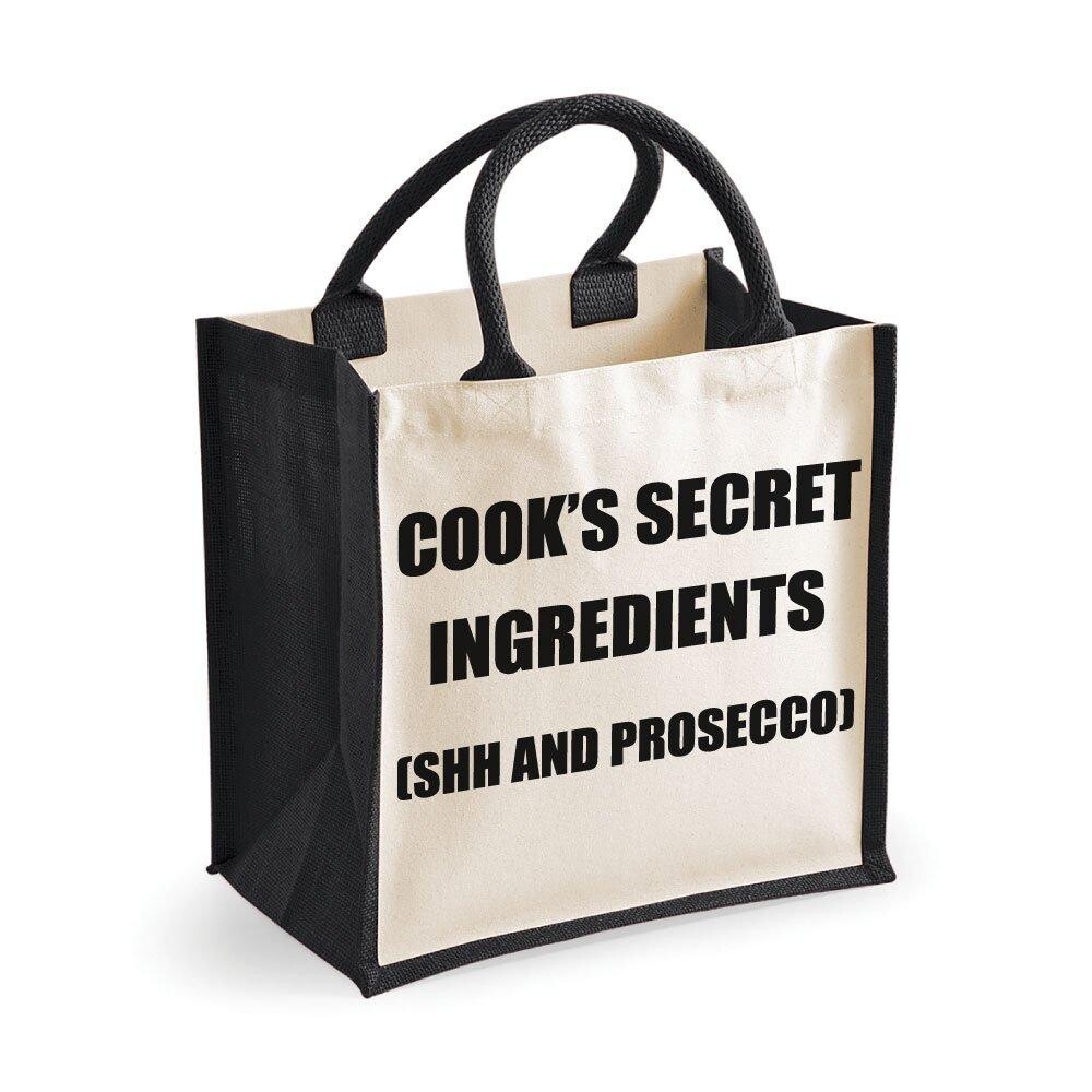 

Средняя джутовая сумка Cook's Secret Ingredients (Shh и Prosecco) Черная сумка 60 SECOND MAKEOVER, черный