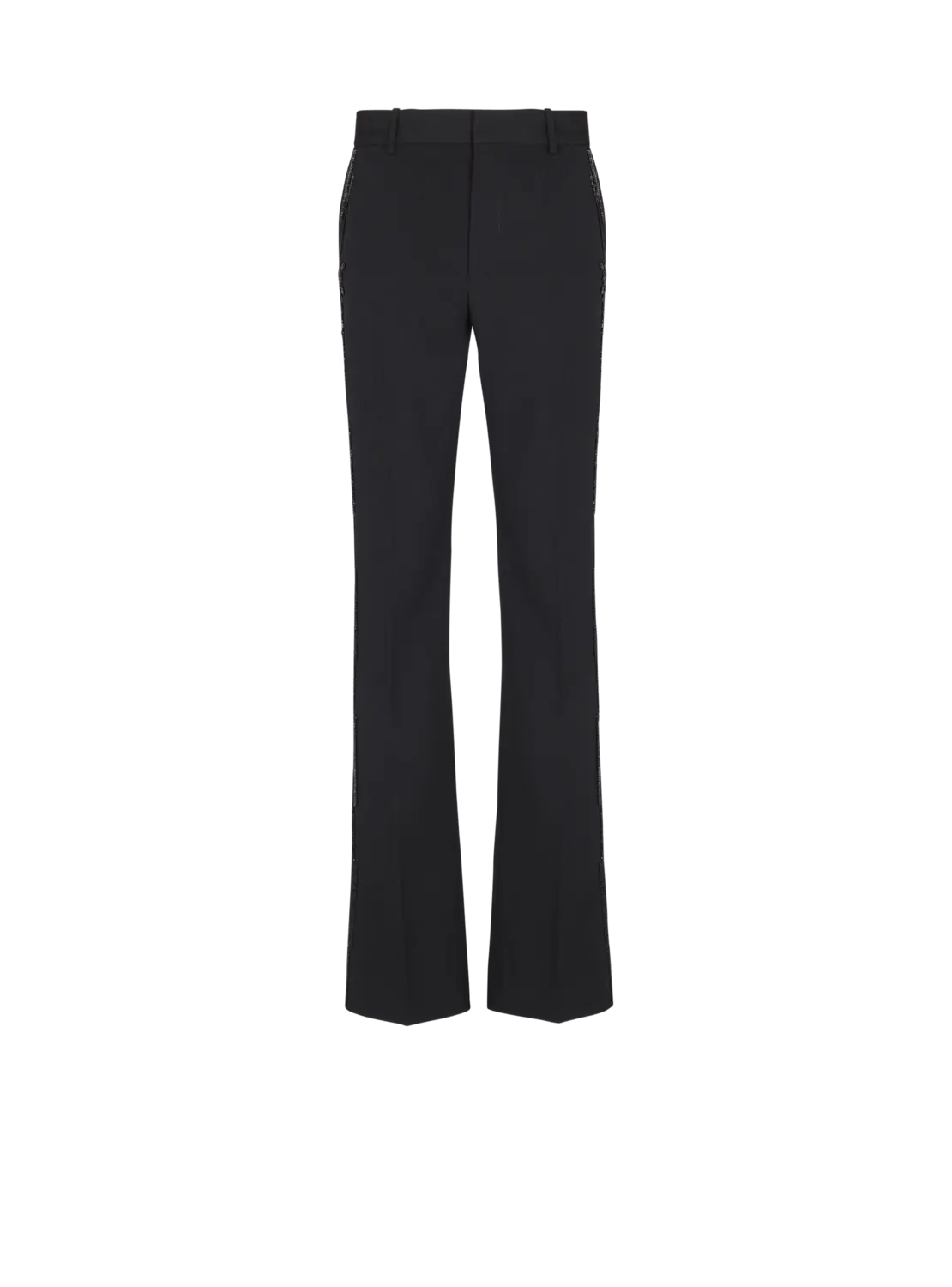 

Прямые шерстяные брюки с вышивкой кристаллами Balmain, черный