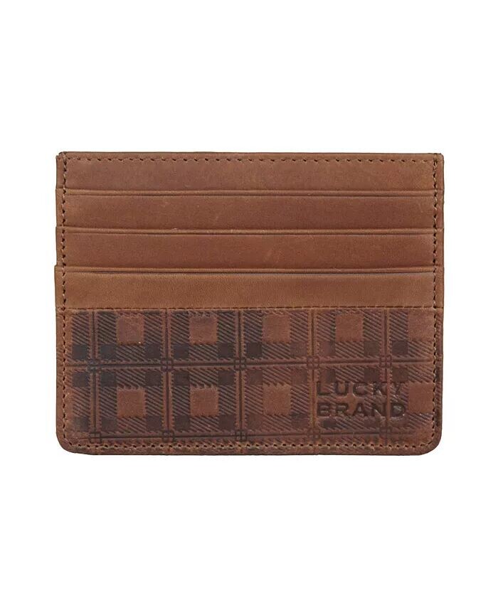 

Мужской футляр для карт из тисненой кожи в клетку Lucky Brand, коричневый