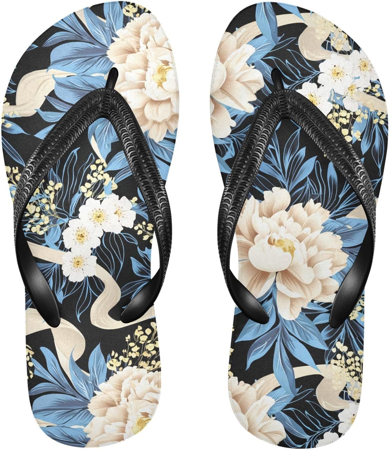 

Вьетнамки с черным цветком пиона, пляжные шлепанцы для душа, резиновые нескользящие летние тапочки для ходьбы, унисекс Sinestour