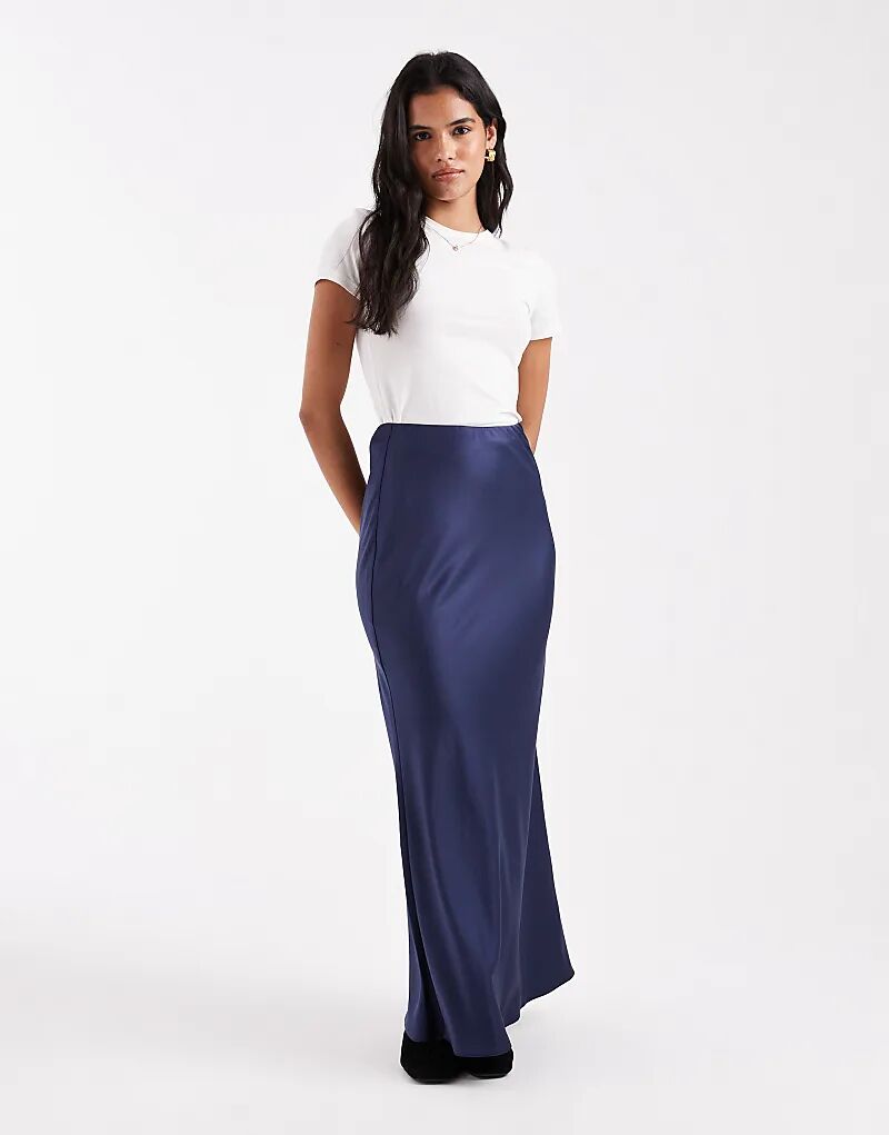 

Длинная юбка из атласа ASOS DESIGN темно-синего цвета