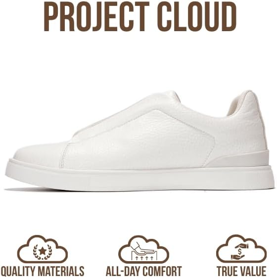 Мужские кроссовки Project Cloud с стелькой из настоящей кожи и памяти формы - легкие и противоскользящие кроссовки для мужчин, повседневные кроссовки без шнурков (Hudson), белый — фото 3
