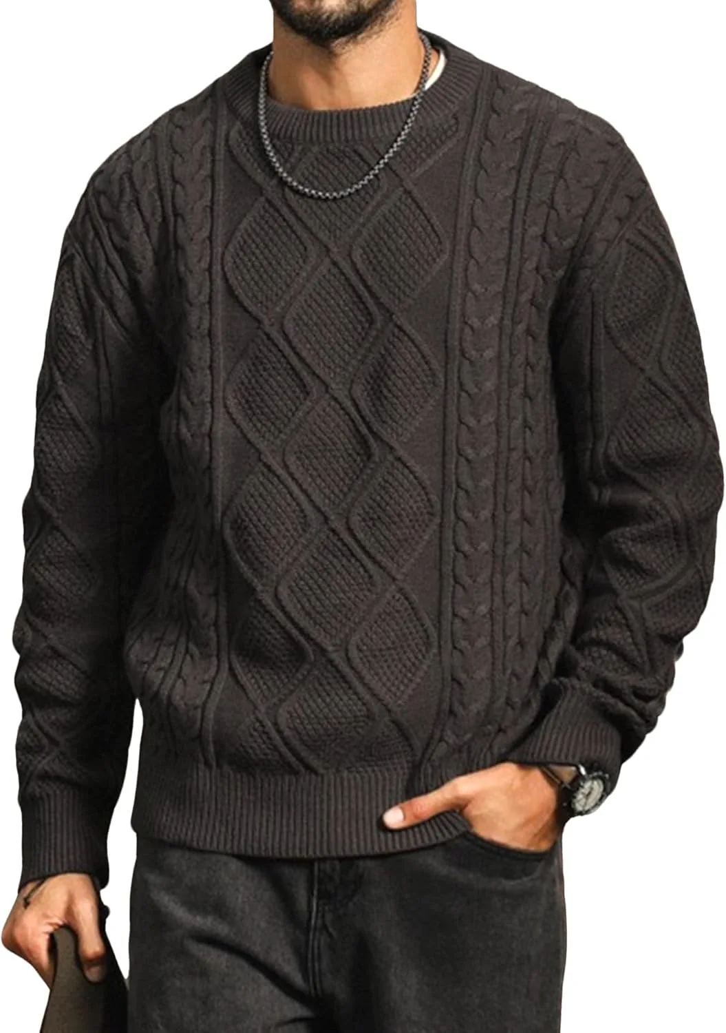 

Мужской зимний свитер с крупной вязкой и прямыми плечами JEShifangjiusu