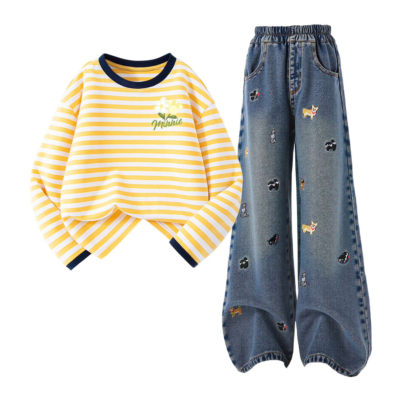 

Детская повседневная спортивная одежда Disney, Di Chao Yang K Xiang Yue Huang+Solid Color Denim Blue