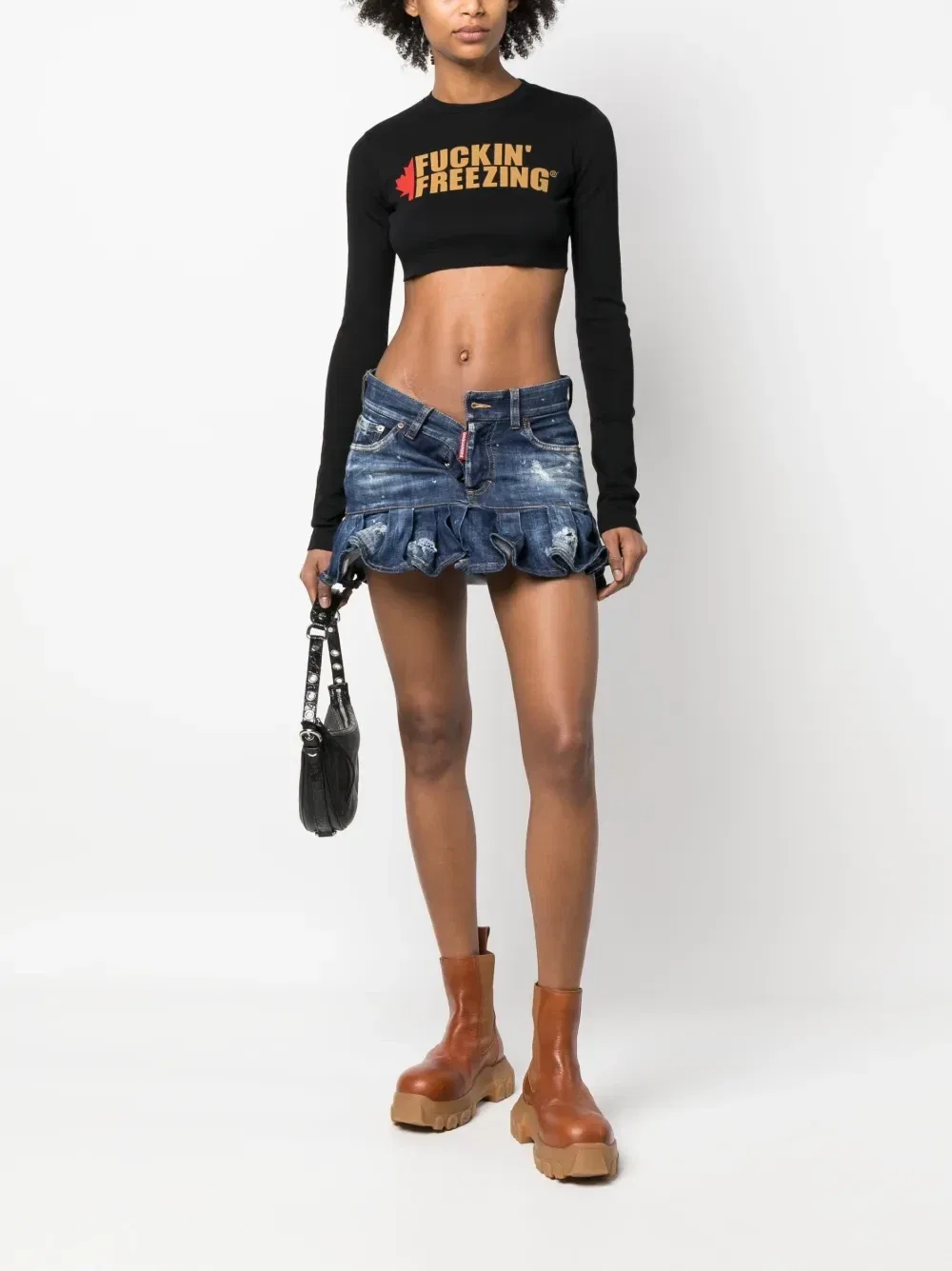 Джинсовая юбка с эффектом потертости Dsquared2, синий — фото 2