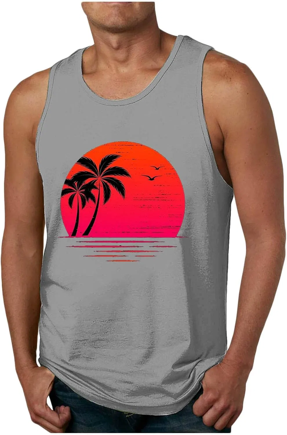 Мужской топ Hawaiian пальмовый принт, A02_gray