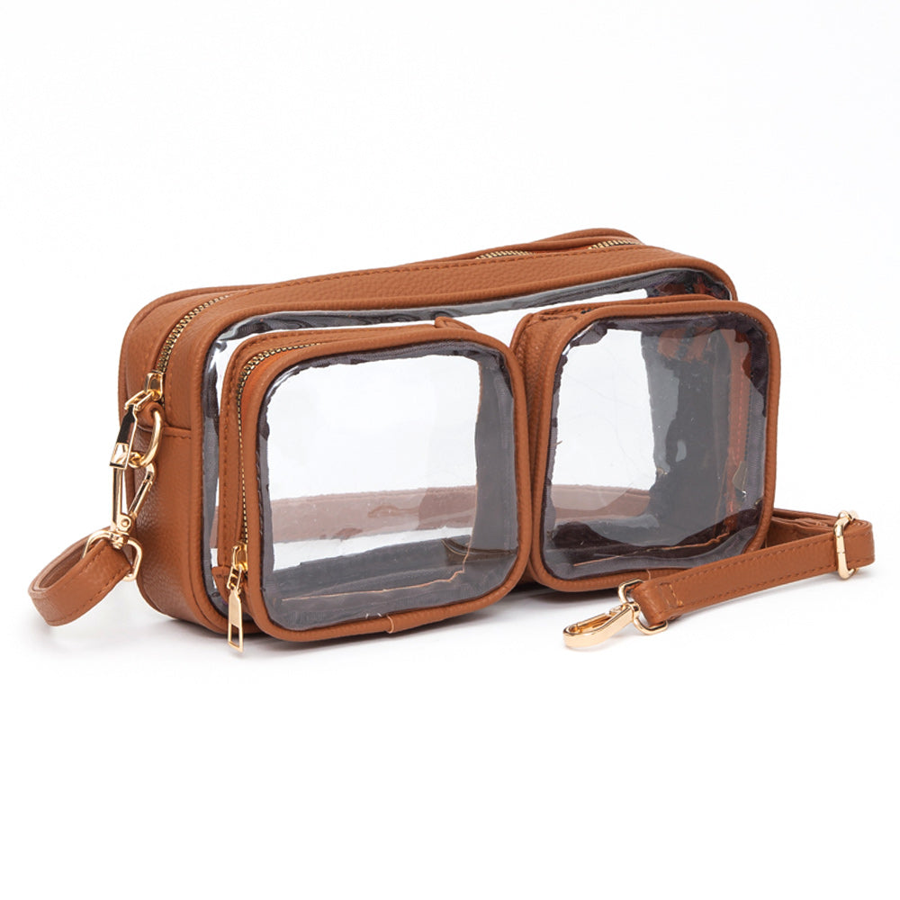 

Сумка-кроссбод с двумя передними карманами из прозрачной искусственной кожи FASHNZFAB, Clear/Tan