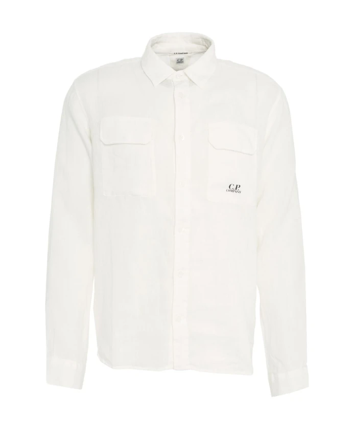 

Белая льняная рубашка с логотипом C.P. Company, белый