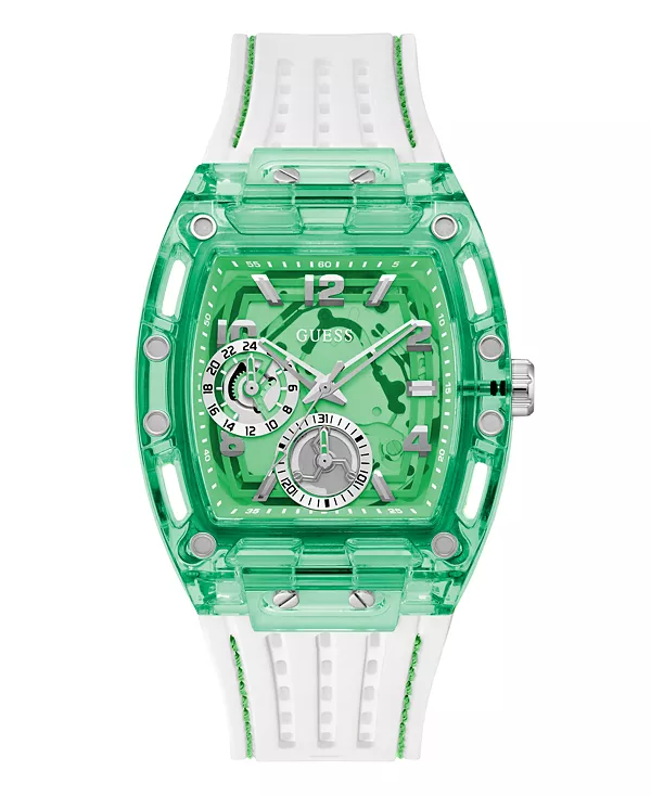 

Мужские многофункциональные часы с зеленым силиконовым ремешком, 42 мм Guess, white
